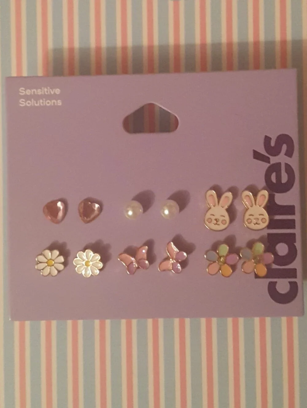 Claire's Kids Easter/Spring Pink Floral, Pearl & Bunny Earring Set